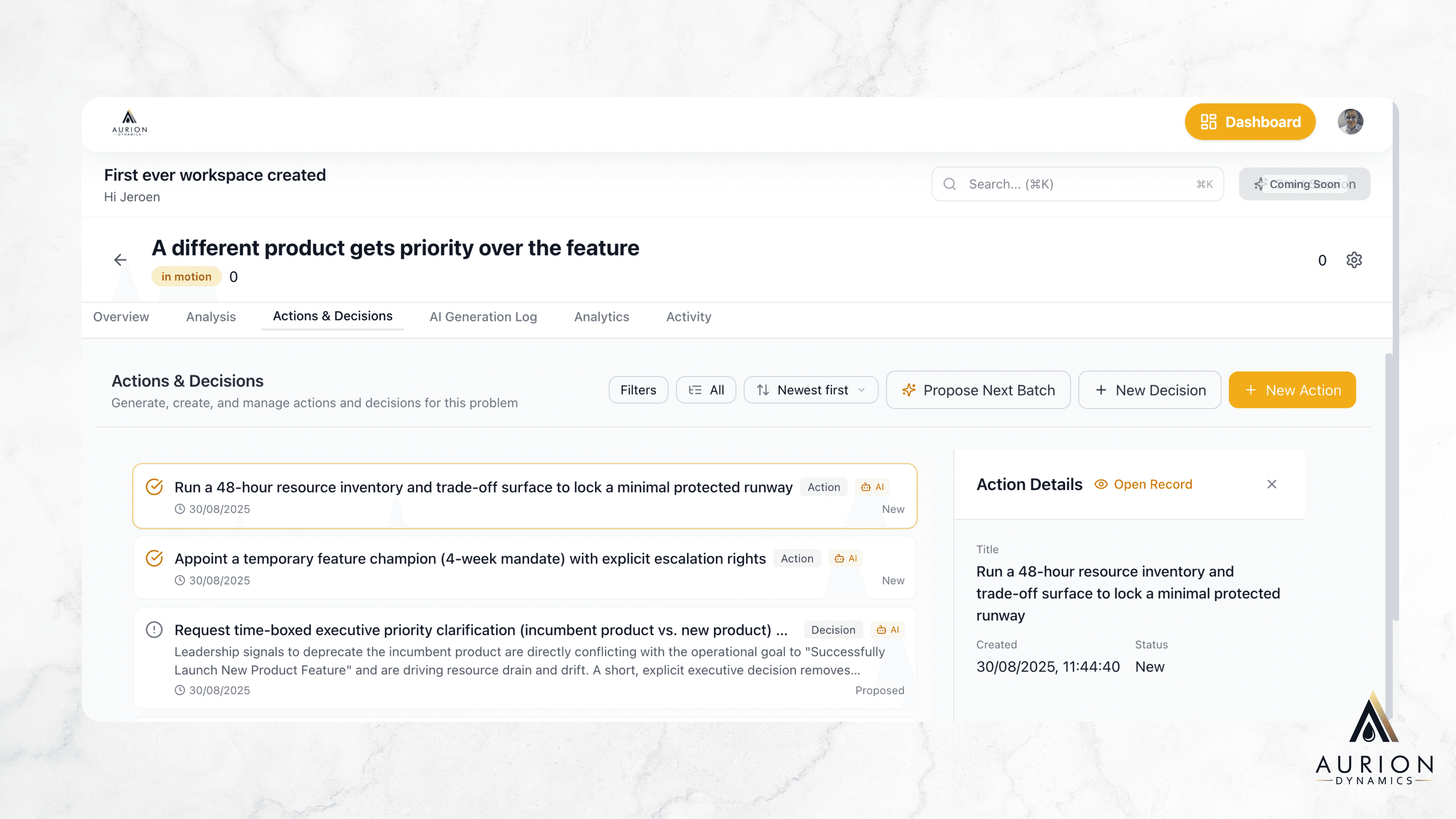 Actions & Decisions List